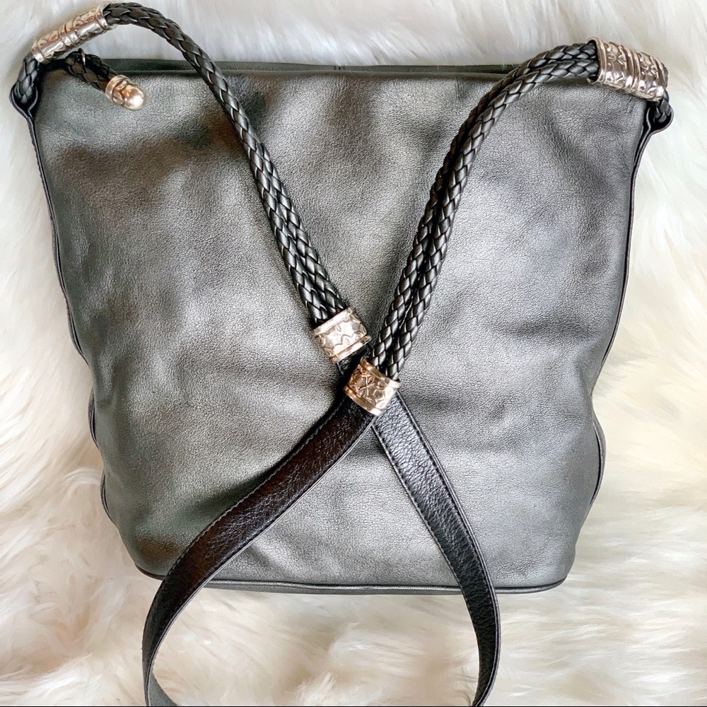 Fossil Crossbody Leather Handbag Gray Metallic
